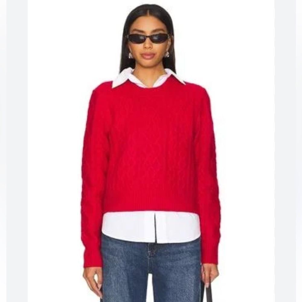Anthropologie size Medium $198 Gorgeous Red Cable Knit Sweater